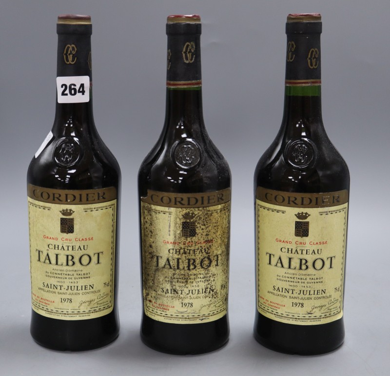 Three bottles of Chateau Talbot - Saint Julien, 1978